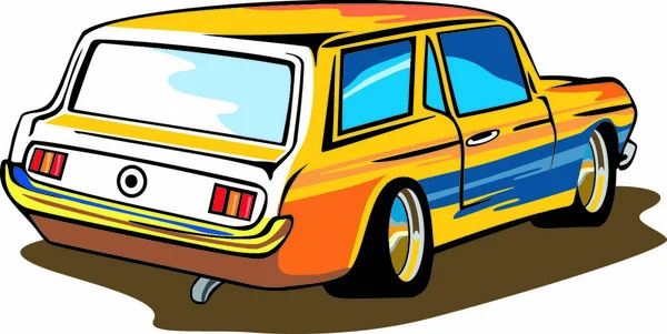 Illustrazione Una Ford Mustang Station Wagon Auto Gialla Isolata Uno — Vettoriale Stock