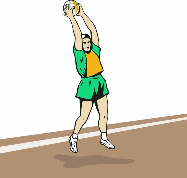 Ilustrace Netbalového Hráče Odrazový Míč Retro Stylu — Stockový vektor