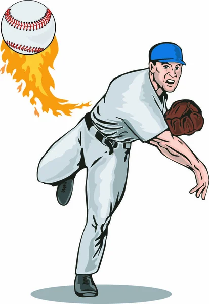 白地に隔離されたアメリカン野球選手アウトフィルダー投げボールのイラスト — ストックベクタ