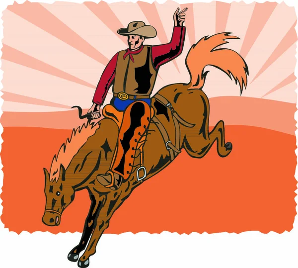 Ilustración Rodeo Vaquero Caballo Saltando Hecho Estilo Retro — Archivo Imágenes Vectoriales