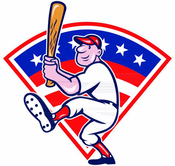 Ilustración Jugador Béisbol Americano Bateando Estilo Dibujos Animados Aislado Blanco — Archivo Imágenes Vectoriales