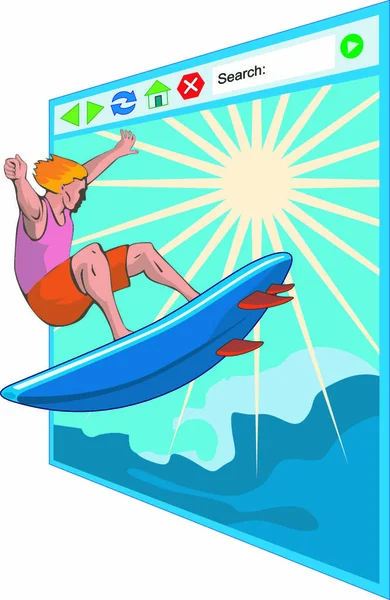 Ilustração Surfista Surfando Com Janela Rede Computador Segundo Plano Feito —  Vetores de Stock