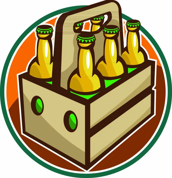 Ilustración Una Caja Cajones Cerveza Dentro Del Círculo Hecho Estilo — Vector de stock