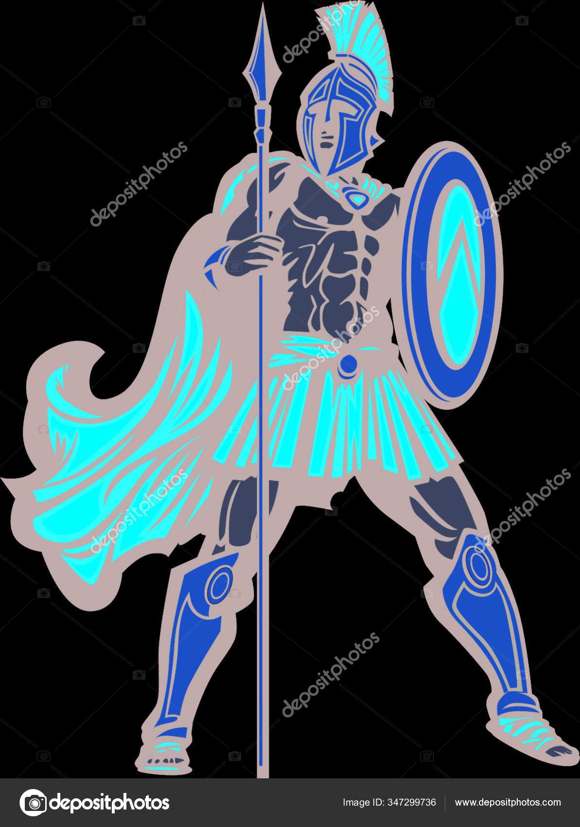 Greek Spartan Trojan Soldier Mascot Holding Shield Spear Vector Image By C Yayimages Vector Stock 347299736