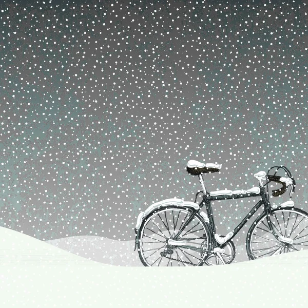 Bicicleta Cubierta Nieve Ilustración Calma Escena Invierno — Vector de stock
