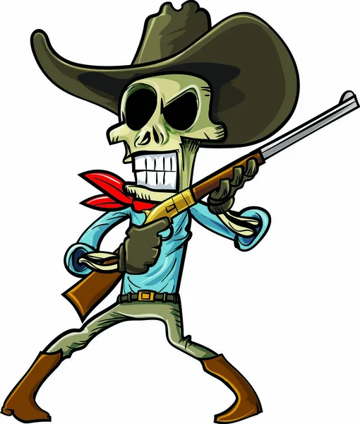 Cowboy Esqueleto Desenhos Animados Com Uma Arma Isolado Branco —  Vetores de Stock