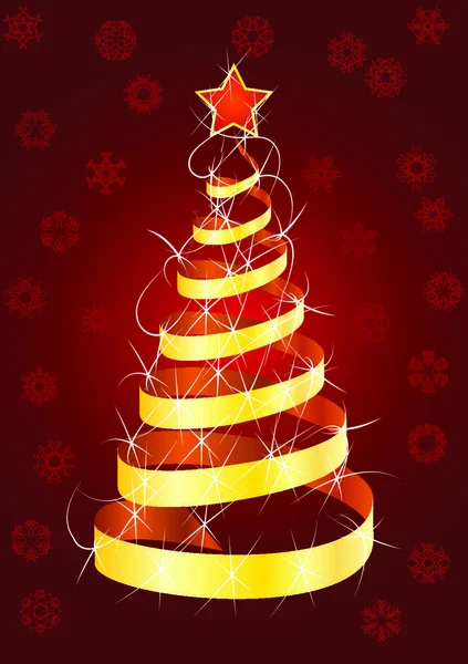 Árbol Piel Navidad Estilizado Abstracto Serpiente Metálica Sobre Fondo Rojo — Vector de stock