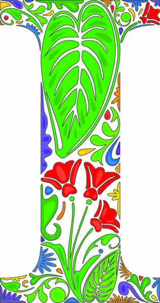 Color Floral Inicial Letra Mayúscula — Vector de stock