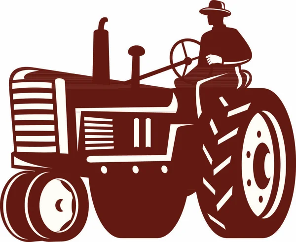 Ilustración Trabajador Agrícola Conduciendo Tractor Vintage Sobre Fondo Aislado Hecho — Vector de stock