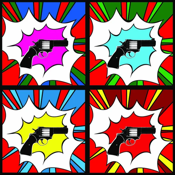 Pistolet Pop Art Illustration Clip Art Icônes — Image vectorielle