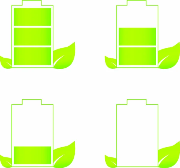 Ensemble Icônes Puissance Batterie Verte Carbonisation Quatre Niveaux — Image vectorielle