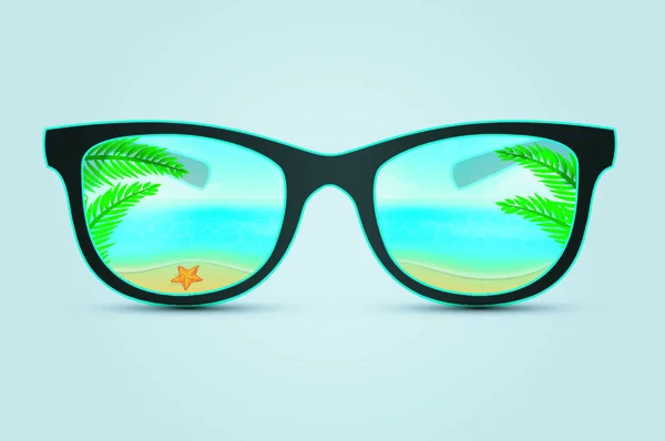 Ilustração Vetorial Óculos Sol Verão Com Reflexão Praia —  Vetores de Stock