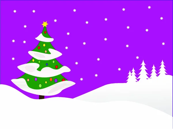 Una Ilustración Fondo Vectorial Invierno Con Gran Árbol Navidad Cubierto — Vector de stock