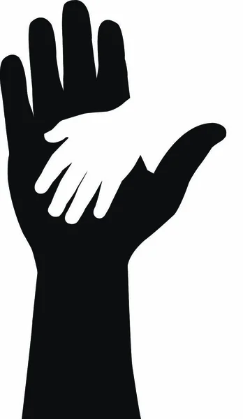 Mano Mano Mano Hombre Negro Mano Bebé Blanco Vector Silueta — Vector de stock