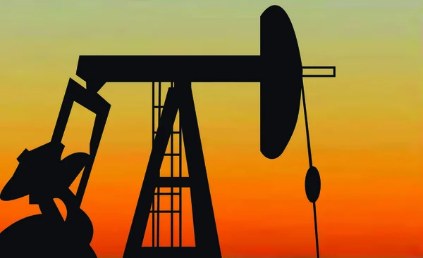 Silhoutte Oil Pump Czerni Przed Zachodzącym Słońcem — Wektor stockowy