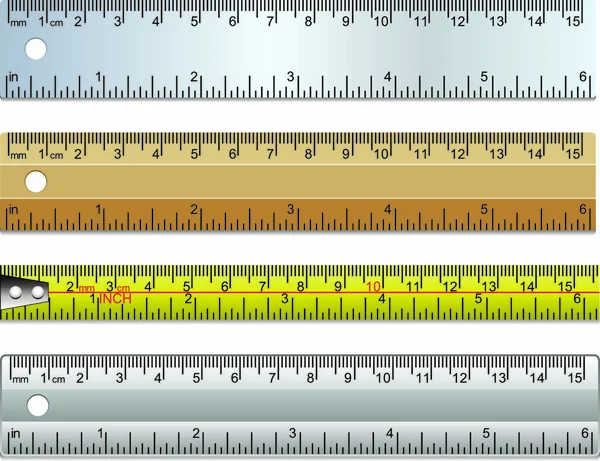 ベクトルセットの定規やテープをミリ センチメートル インチで測定し — ストックベクタ