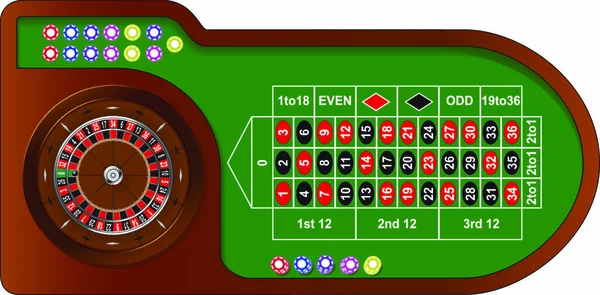 Mesa Jogo Roleta Com Chips Coloridos Para Casino Online Vetor — Vetor de Stock