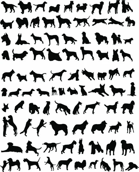 100 Siluetas Perros — Archivo Imágenes Vectoriales
