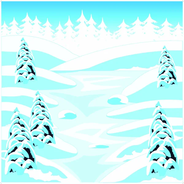 Ilustración Del Paisaje Invernal Hielo Cubierto Patio — Vector de stock