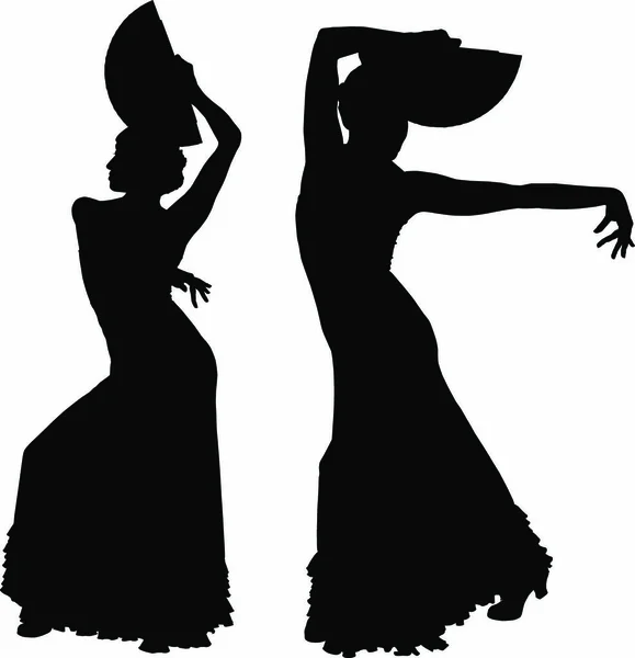 Deux Silhouettes Noires Danseuse Flamenco Féminine Sur Fond Blanc Pour — Image vectorielle