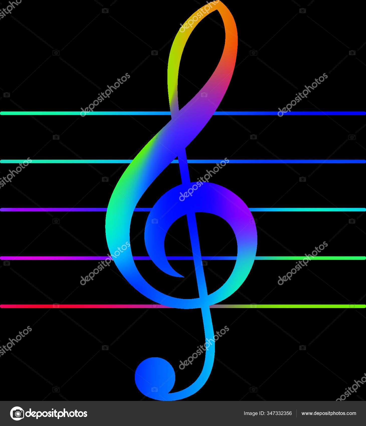 Illustration Of Colored Treble Clef Over Staff Lines Royalty Free