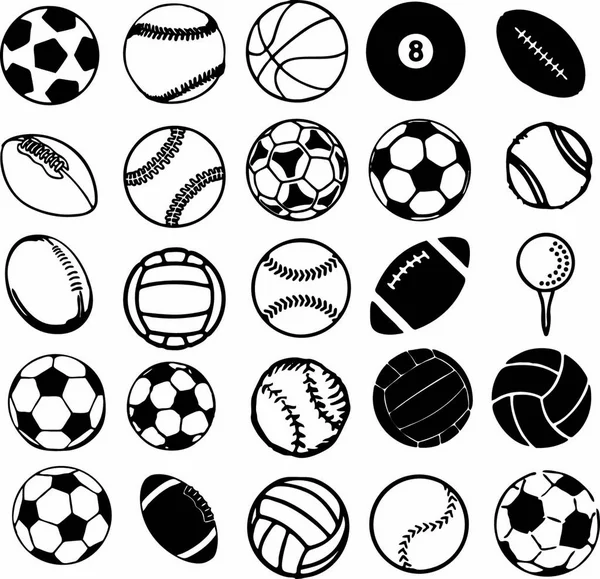Set Ball Sport Symbole Symbole Comic Vektor Illustration — Stockvektor