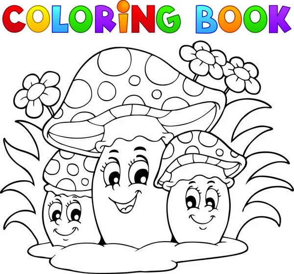 Livro Colorir Tema Cogumelo Ilustração Vetorial — Vetor de Stock