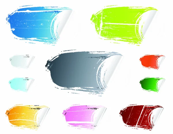Illustrazione Vettoriale Dieci Diversi Adesivi Colorati Dettaglio Svuotato Vecchio Scontroso — Vettoriale Stock
