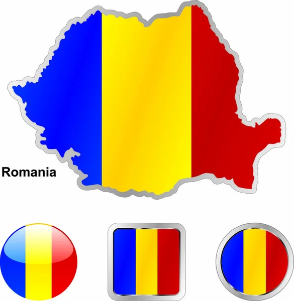 Romanya Nın Haritada Web Düğmeleri Şekillerinde Tamamen Düzenlenebilir Vektör Bayrağı — Stok Vektör