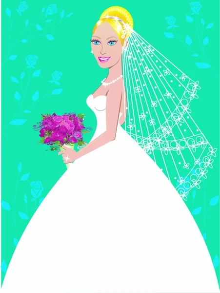 Une Belle Femme Blonde Jour Son Mariage — Image vectorielle