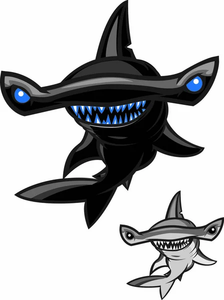 Tiburón Martillo Con Dos Estilos Color Diferentes — Vector de stock