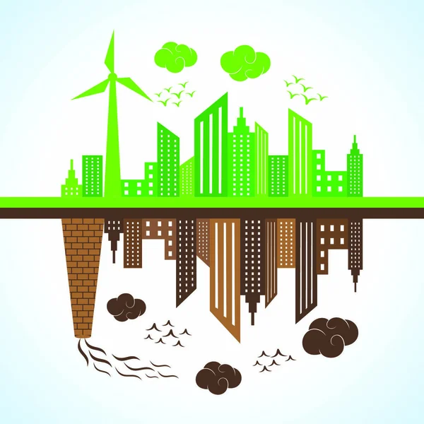 Ilustracja Ekologicznego Zanieczyszczonego Miasta — Wektor stockowy