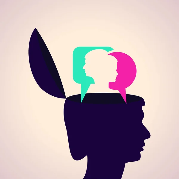Illustration Des Denkenden Konzepts Menschenkopf Mit Männlichem Und Weiblichem Gesicht — Stockvektor