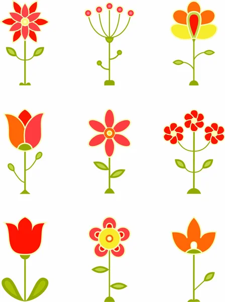 Conjunto Flores Retrô Eps Ilustração Vetorial — Vetor de Stock