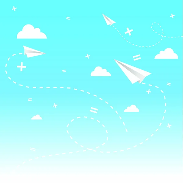 Fondo Vectorial Con Nubes Planos Papel Signos Matemáticos Cielo Azul — Vector de stock