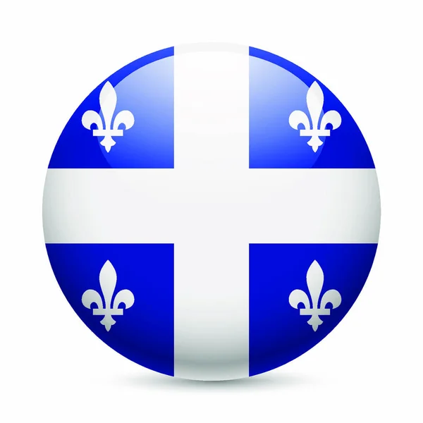 Bandera Quebec Como Icono Brillante Redondo Botón Con Diseño Bandera — Vector de stock