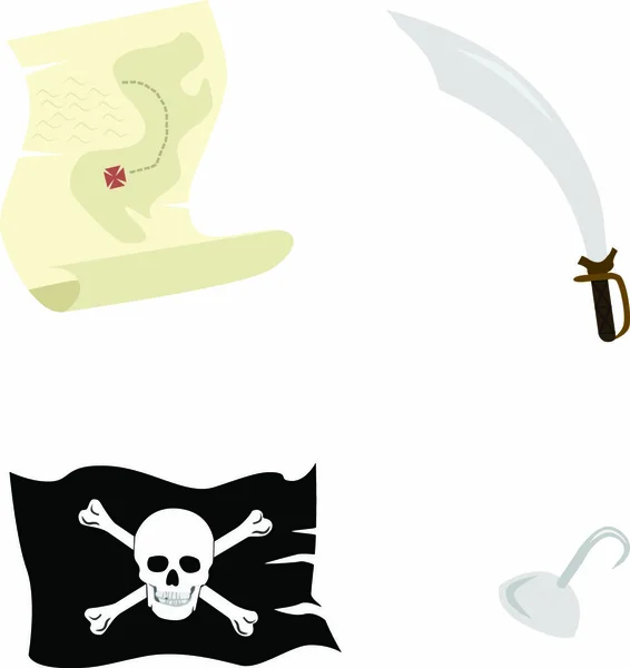 Векторна Ілюстрація Карти Скарбів Вигнутий Меч Піратський Прапор Гачок — стоковий вектор
