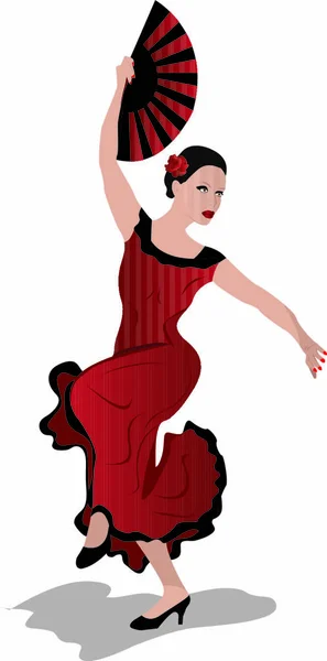 Ilustración Vectorial Una Joven Bailando Flamenco — Vector de stock