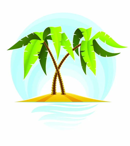 Palme Tropicali Sull Isola Nell Illustrazione Vettoriale Oceanica Isolata Sfondo — Vettoriale Stock