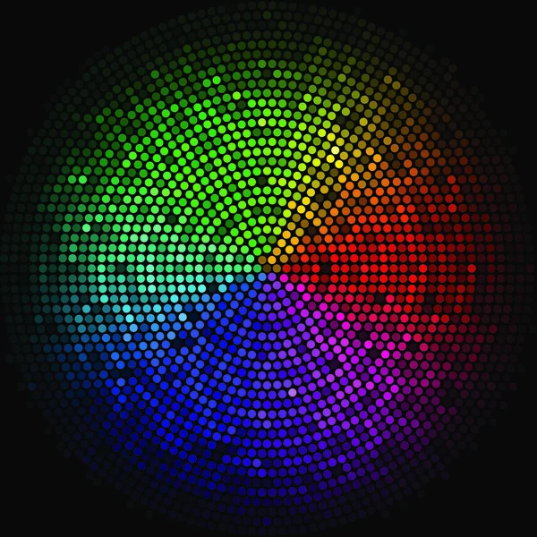 Multicolore Puntini Digitali Forma Cerchio Sullo Sfondo Nero — Vettoriale Stock