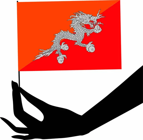 Bhútánská Vlajka Jeho Ruce Vektorová Ilustrace — Stockový vektor