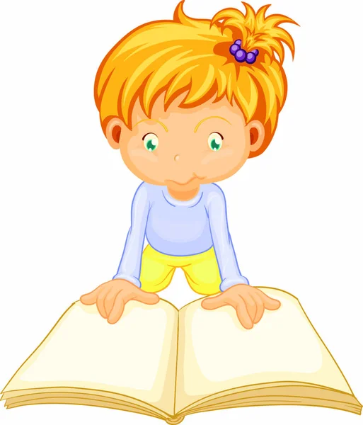 Ilustración Una Niña Leyendo Libro Sobre Fondo Blanco — Vector de stock