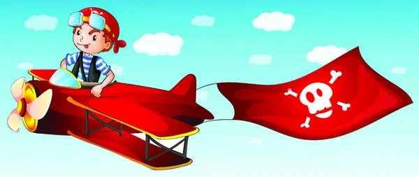 Ilustração Menino Voando Avião — Vetor de Stock