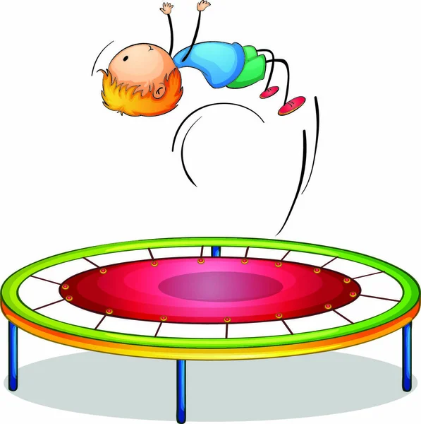 Illustration Pojke Som Spelar Studsmatta Vit Bakgrund — Stock vektor