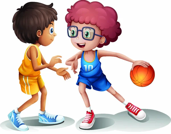 Ілюстрація Дітей Які Грають Баскетбол Білому Тлі — стоковий вектор