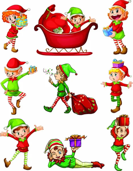 Illustration Des Ludiques Santa Elfes Sur Fond Blanc — Image vectorielle