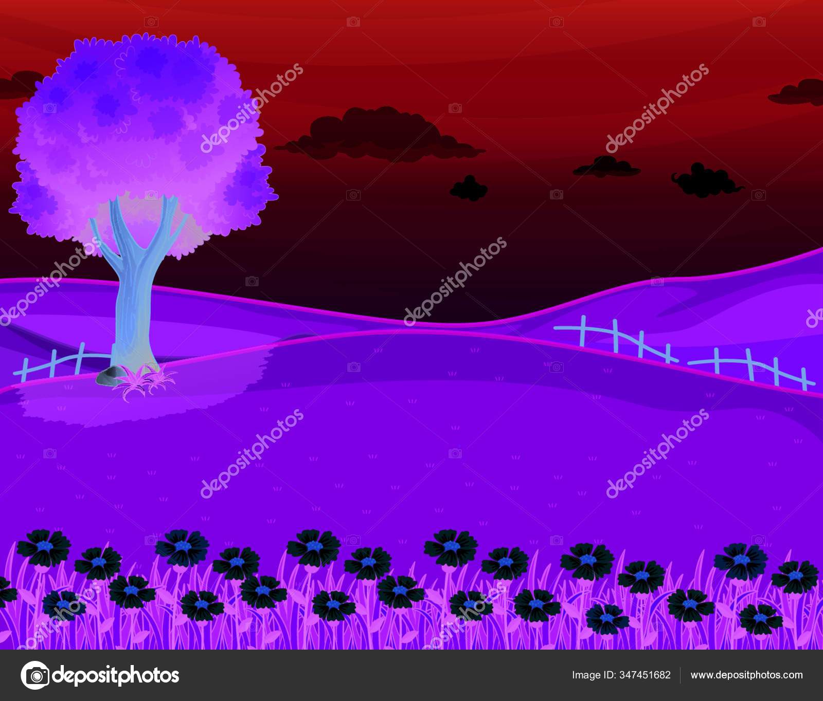 Illustration Hilltop Garden Giant Tree Stock Vector Image By ©yayimages
