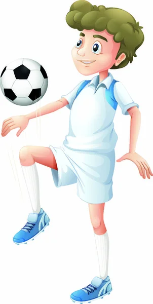 Ilustrace Vysokého Chlapce Hrající Fotbal Bílém Pozadí — Stockový vektor