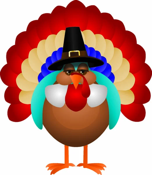 2015 Colorful Turkey Pilgrim Hat Cute Cartoon Thanksgiving Isolated White — 스톡 벡터