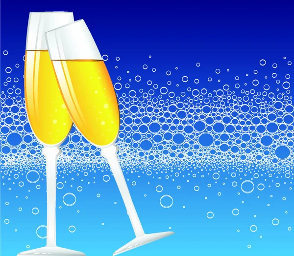 香槟泡泡和两杯玻璃杯 — 图库矢量图片